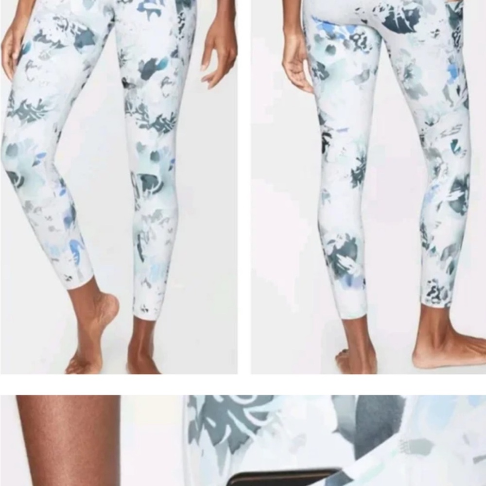 Athleta‎ White and Blue Floral Design Leggings